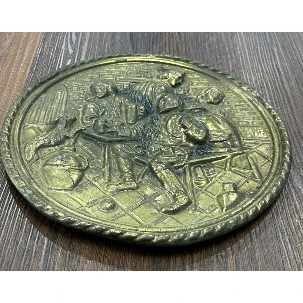 Vintage Peerage Brass Embossed Wall Hanging 2 Plates Made‎ In England
